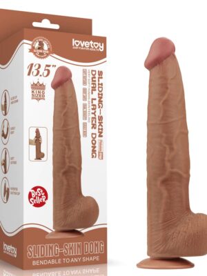 13.5" Huge Soft Sliding Skin Dual Density Dildo With Balls