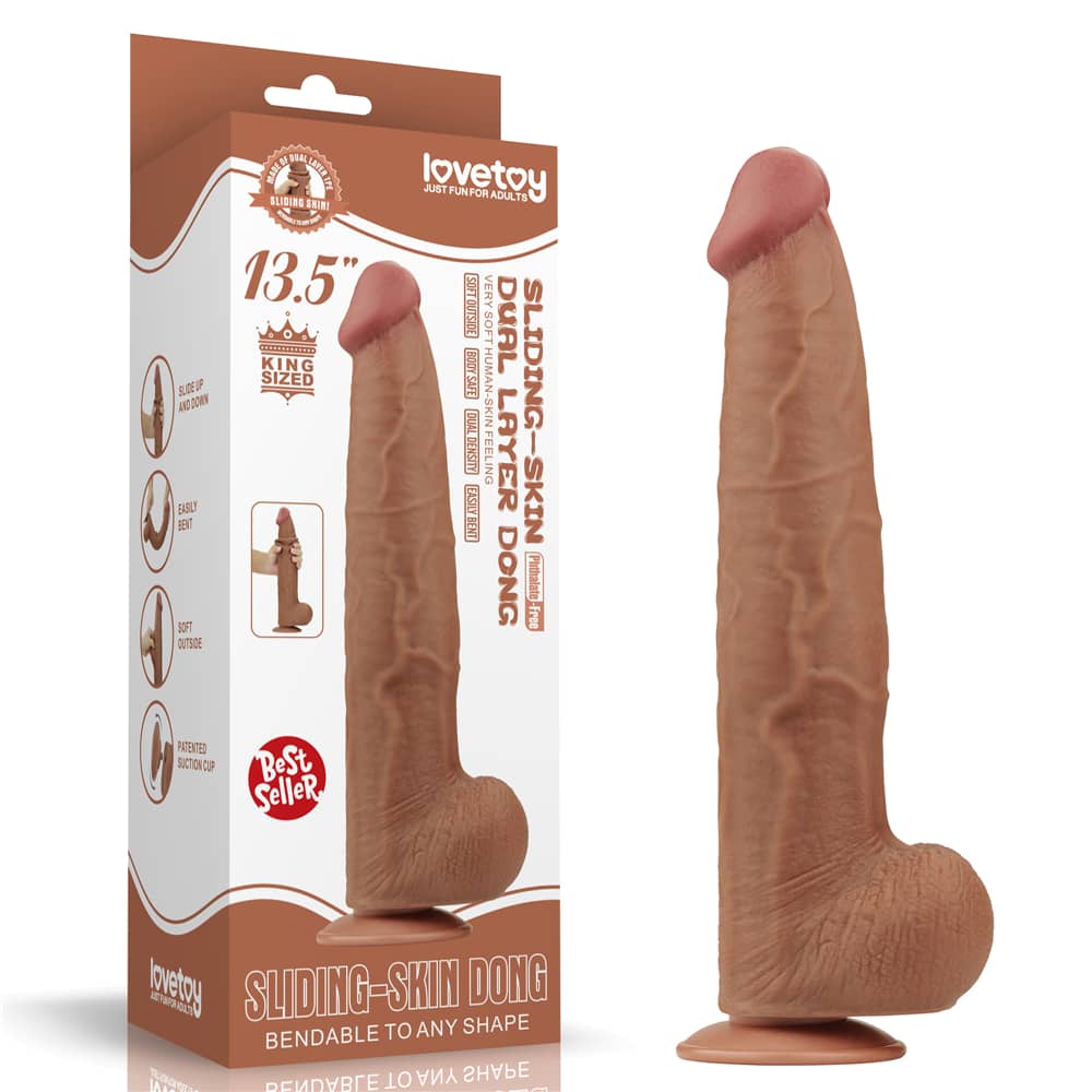 13.5″ Huge Soft Sliding Skin Dual Density Dildo With Balls