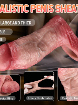 FAAK 5033 Big Girthy Realistic Cock Sleeve Hollow Penis Sheath Extender for Men