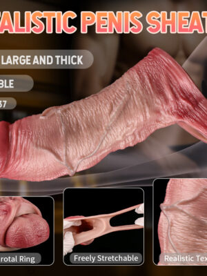 FAAK 5037 Realistic Cock Sleeve Penis Sheath 7inch Open End Lifelike Silicone Extender for Men