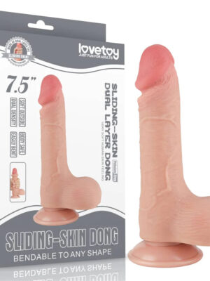 7.5'' Sliding Skin Dual Density Dildo With Balls - Black