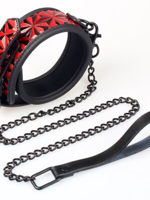 BF-40334A Red PU Neck Collar With Chain