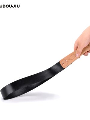 JIUDOUJIU BDSM Leather Spanking Paddle with Wooden Handle