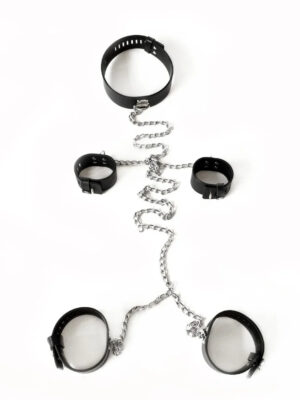 Black emperor Leather handcuffs ankle cuffs and neck collar  restraints toys