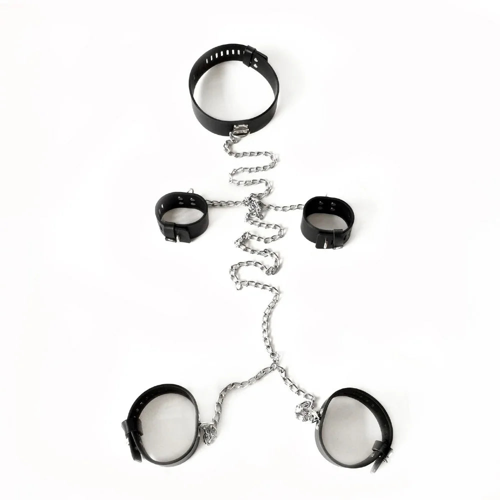 Black emperor Leather handcuffs ankle cuffs and neck collar  restraints toys