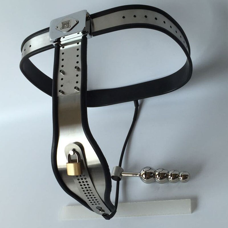 Black Emperor Stainless Steel Female Chastity Device With Anal Plug