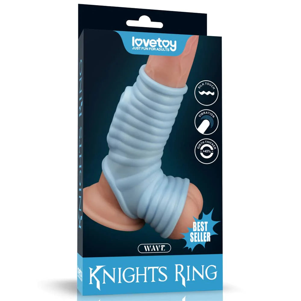 Vibrating Wave Knights Ring with Scrotum Sleeve – Blue